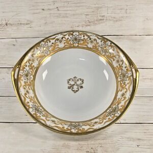 Antique RC Nippon Hand Painted Porcelain Bowl Gold Moriage Floral Double Handled